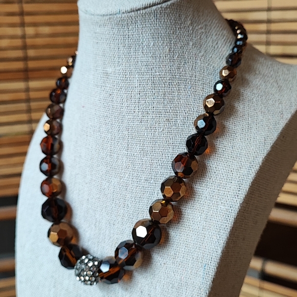 Glass Root Beer and Copper with a Rhinestone Disco Ball Necklace Premier Designs - Picture 2 of 8